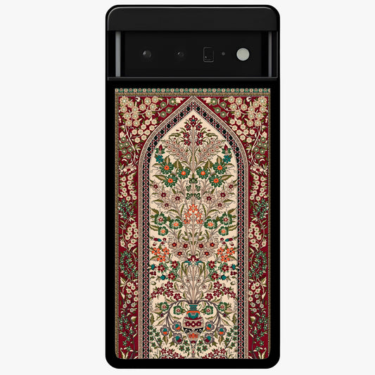Persian Inspired Glass Case showing flat back view with ornate Persian style pattern artwork and glossy glass finish.
