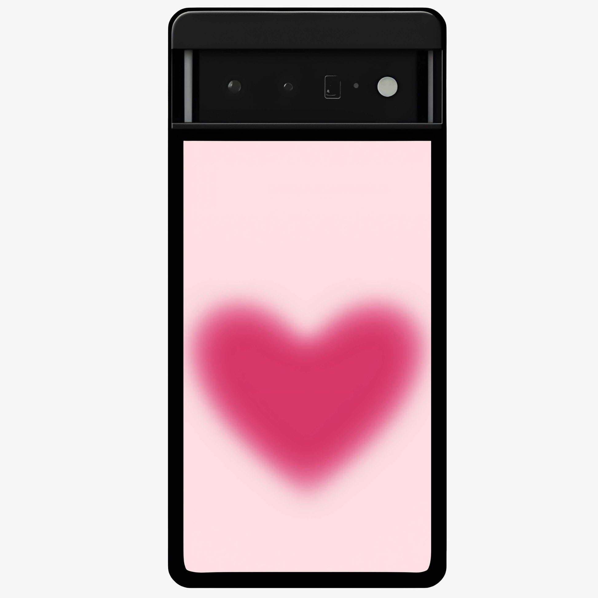 Pink Aura Heart Glass Case showing flat back view with glowing heart artwork and glossy glass finish.