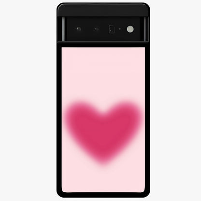 Pink Aura Heart Glass Case showing flat back view with glowing heart artwork and glossy glass finish.
