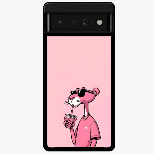 Pink Panther Glass Case showing flat back view with iconic pink panther artwork and glossy glass finish.