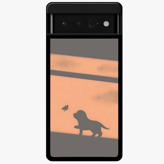 Puppy Shadow Art Glass Case showing flat back view with cute puppy shadow style artwork and glossy glass finish.