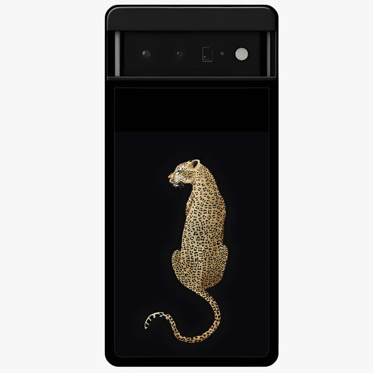 Regal Leopard Glass Case showing flat back view with bold leopard artwork and glossy glass finish.
