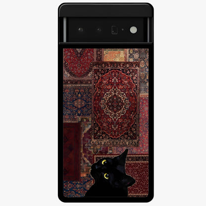 Regal Magic Cat Apple Glass Case showing flat back view with magical cat artwork holding apple and glossy glass finish.