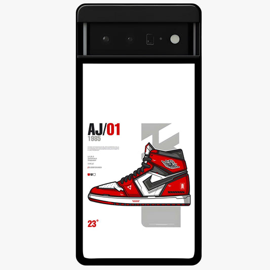 Retro Sneaker Blueprint Glass Case showing flat back view with sneaker blueprint style artwork and glossy glass finish.