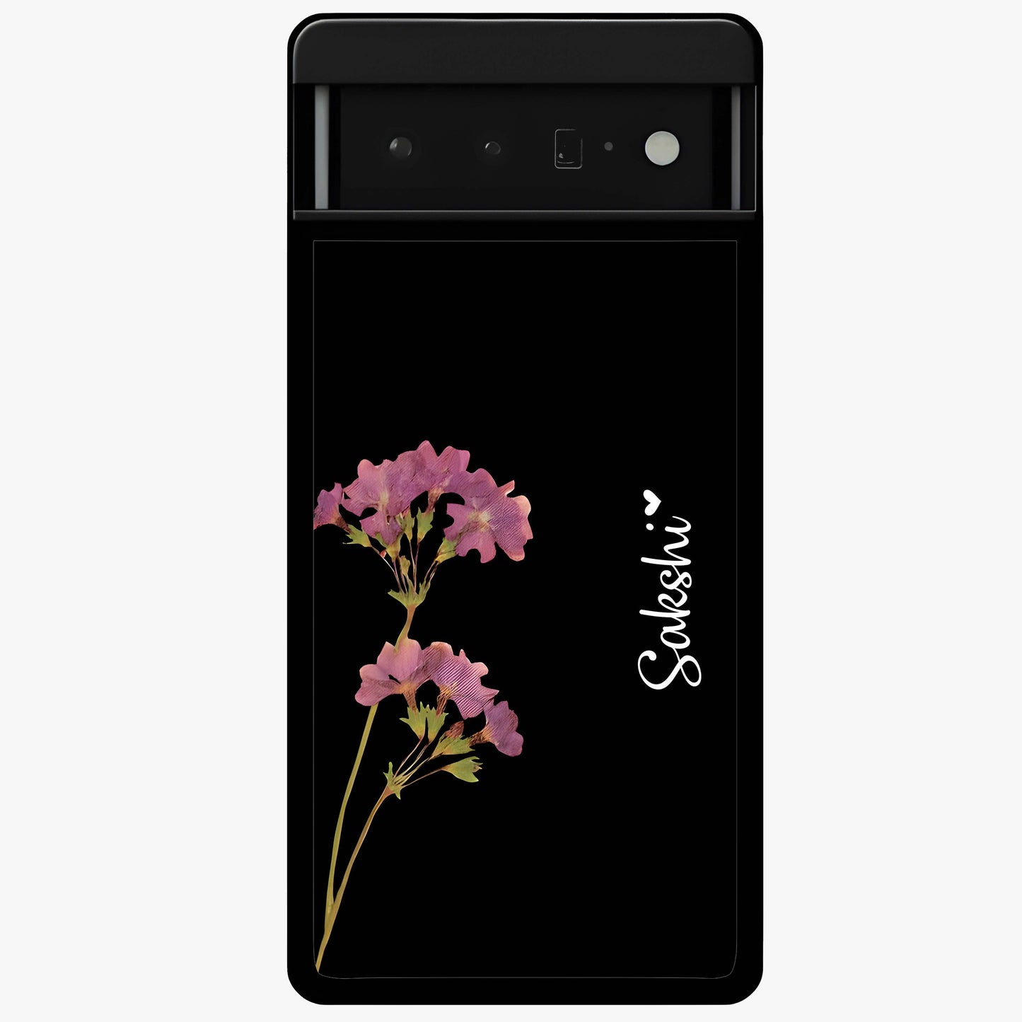 Riching Lavender Flower Custom Name Glass Case showing flat back view with lavender floral artwork and personalized name design.