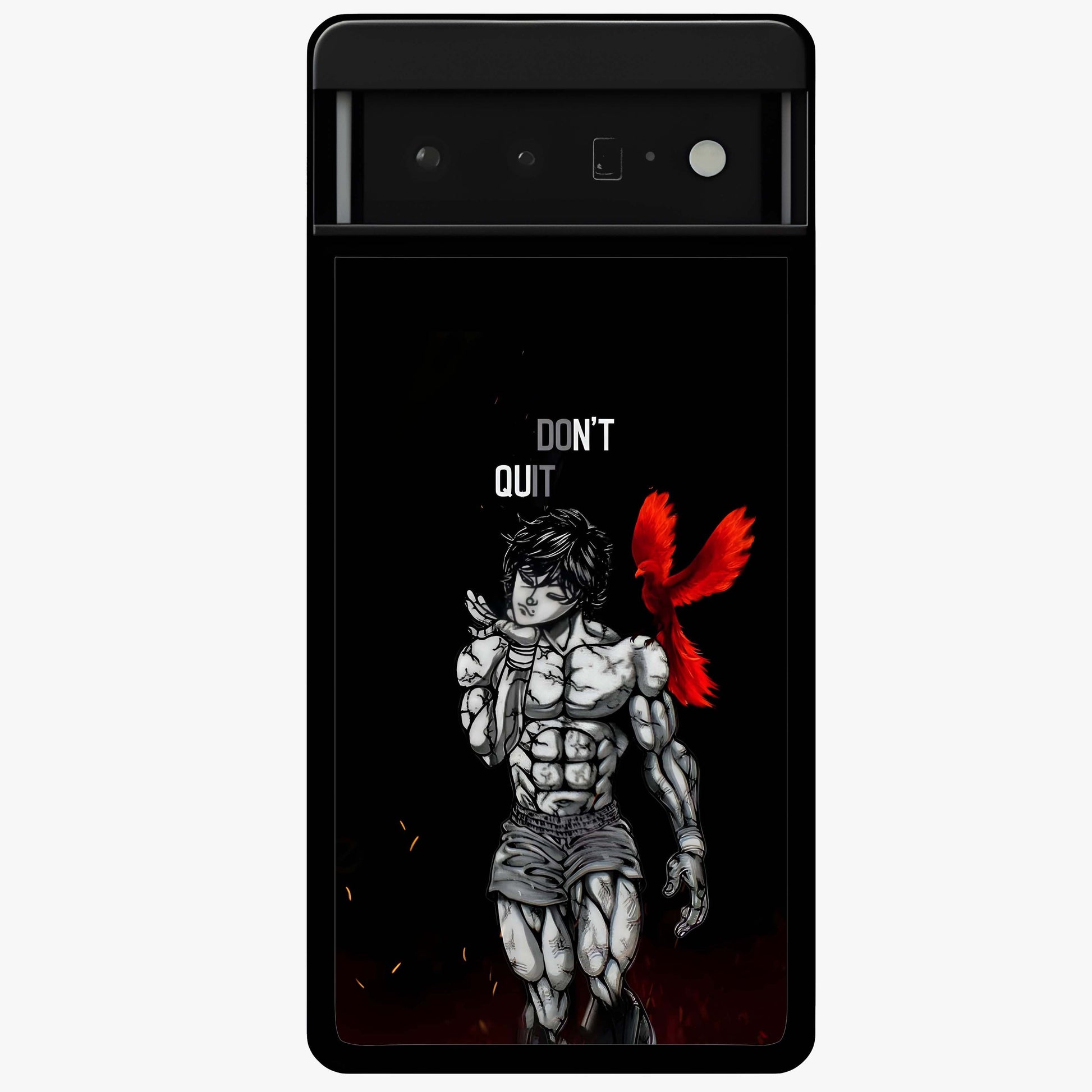 Rise Beyond Limits Glass Case showing flat back view with motivational typography artwork and glossy glass finish.