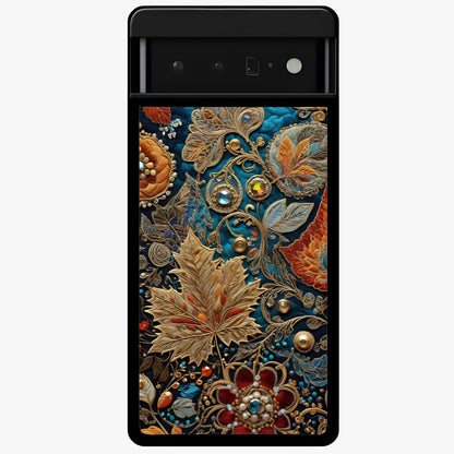 Royal Jewel Garden Glass Case showing flat back view with decorative floral garden artwork and glossy glass finish.