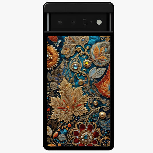 Royal Jewel Garden Glass Case showing flat back view with decorative floral garden artwork and glossy glass finish.