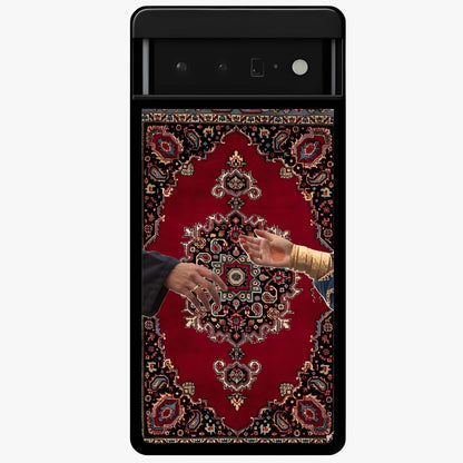 Royal Touch Reach Glass Case showing flat back view with elegant royal themed artwork and glossy glass finish.