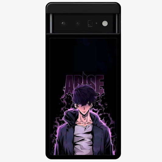 Shadow Monarch Awakening Glass Case showing flat back view with powerful dark monarch themed artwork and glossy glass finish.