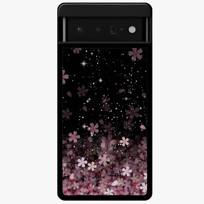 Small Starry Flowers Glass Case showing flat back view with delicate starry floral artwork and glossy glass finish.