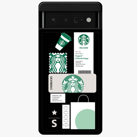 Starbucks Mocha Glass Case showing flat back view with coffee inspired artwork and glossy glass finish.