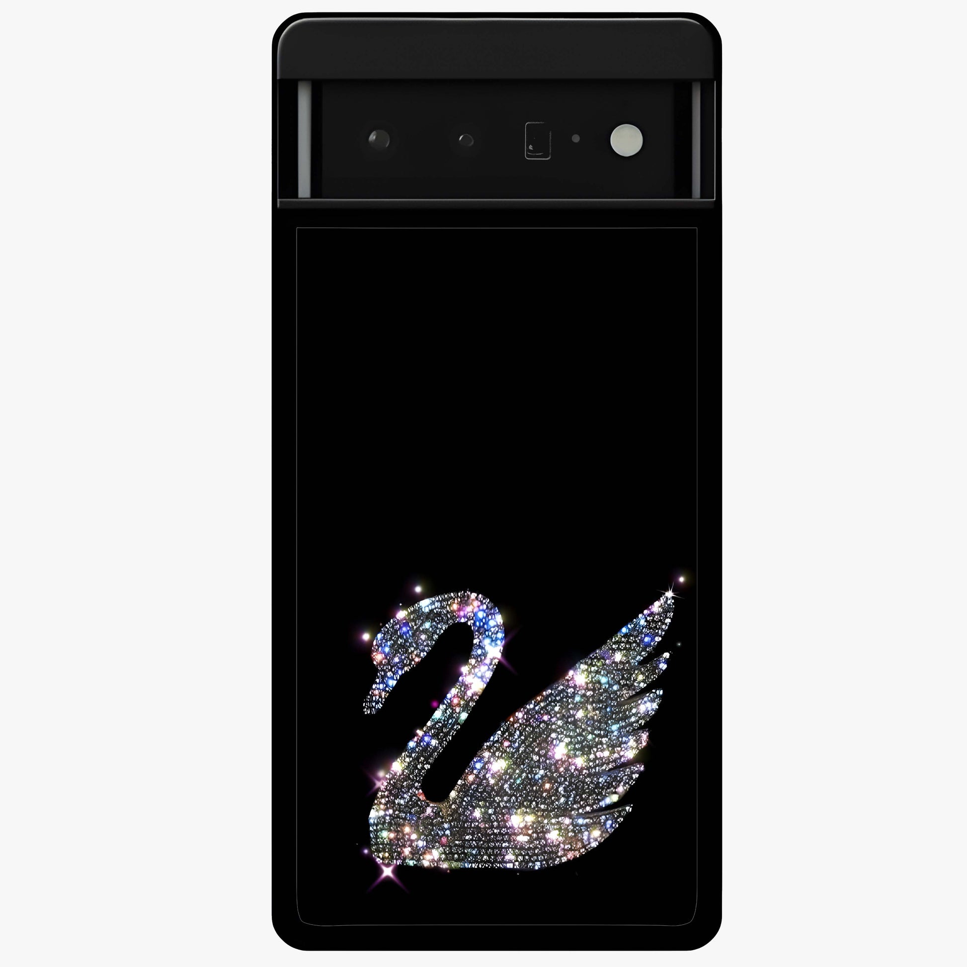 Starlit Swan Grace Glass Case showing flat back view with graceful swan artwork under starry sky and glossy glass finish.