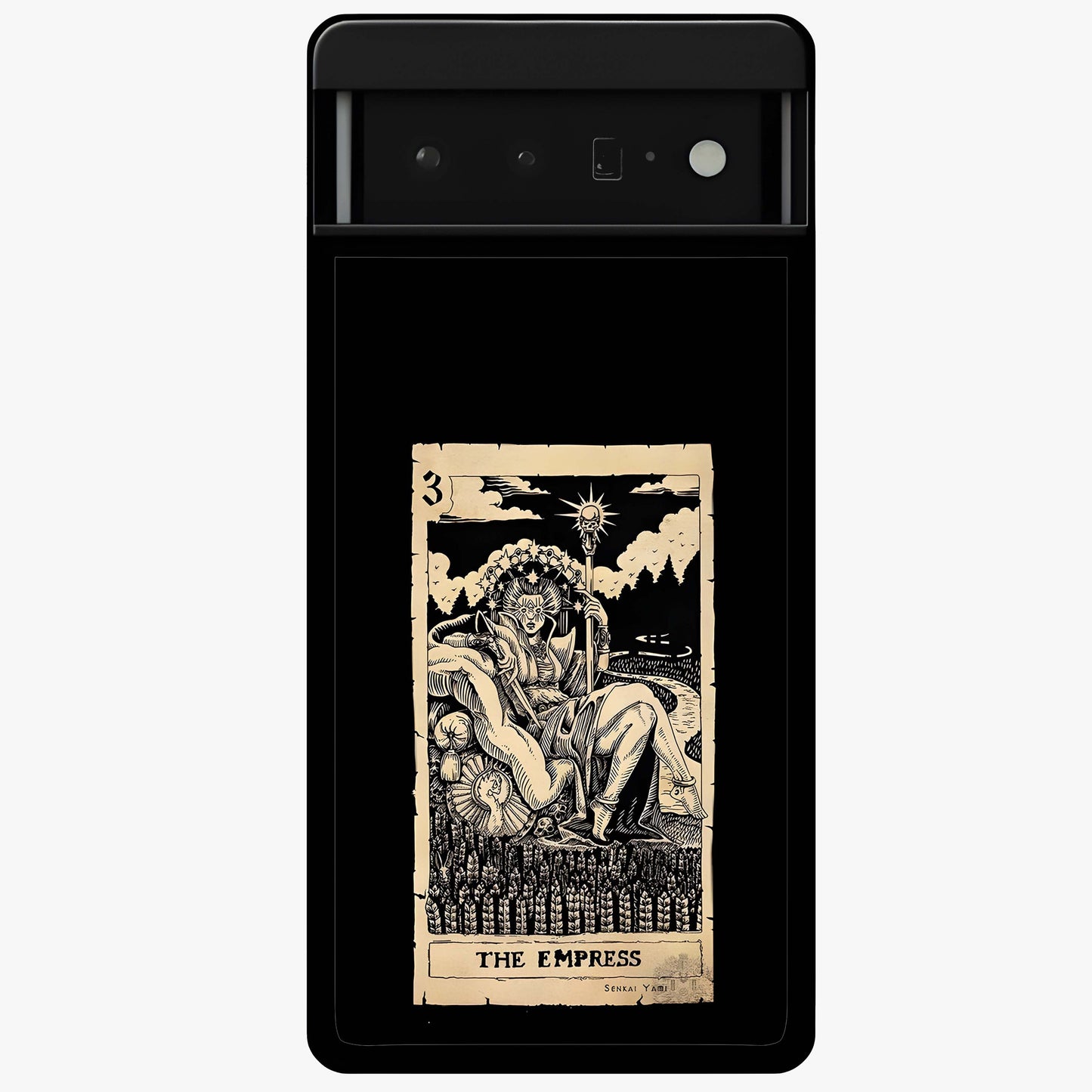 The Empress Glass Case showing flat back view with regal feminine artwork and glossy glass finish.