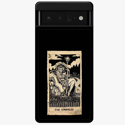 The Empress Glass Case showing flat back view with regal feminine artwork and glossy glass finish.