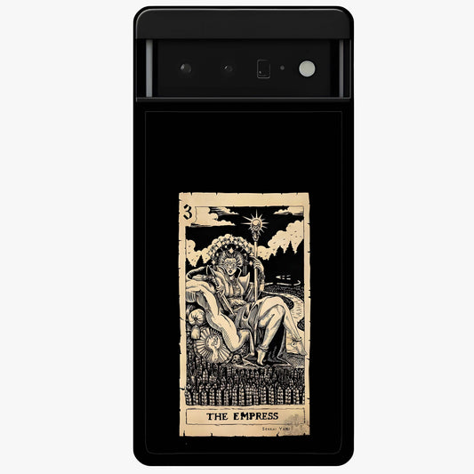 The Empress Glass Case showing flat back view with regal feminine artwork and glossy glass finish.