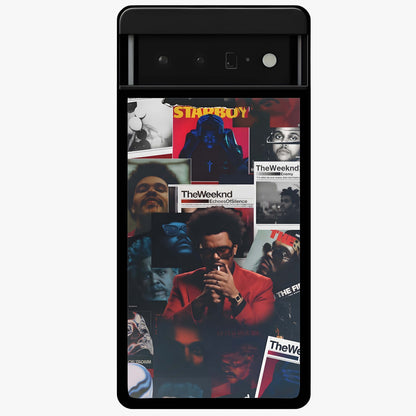 The Weeknd Glass Case showing flat back view with music inspired artistic portrait artwork and glossy glass finish.