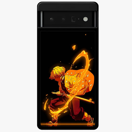 Thunder Flame Execution Glass Case showing flat back view with powerful flame and lightning artwork and glossy glass finish.
