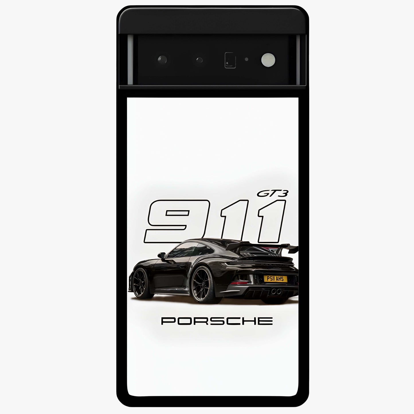 Turbo Legacy Icon Glass Case showing flat back view with iconic sports car inspired artwork and glossy glass finish.