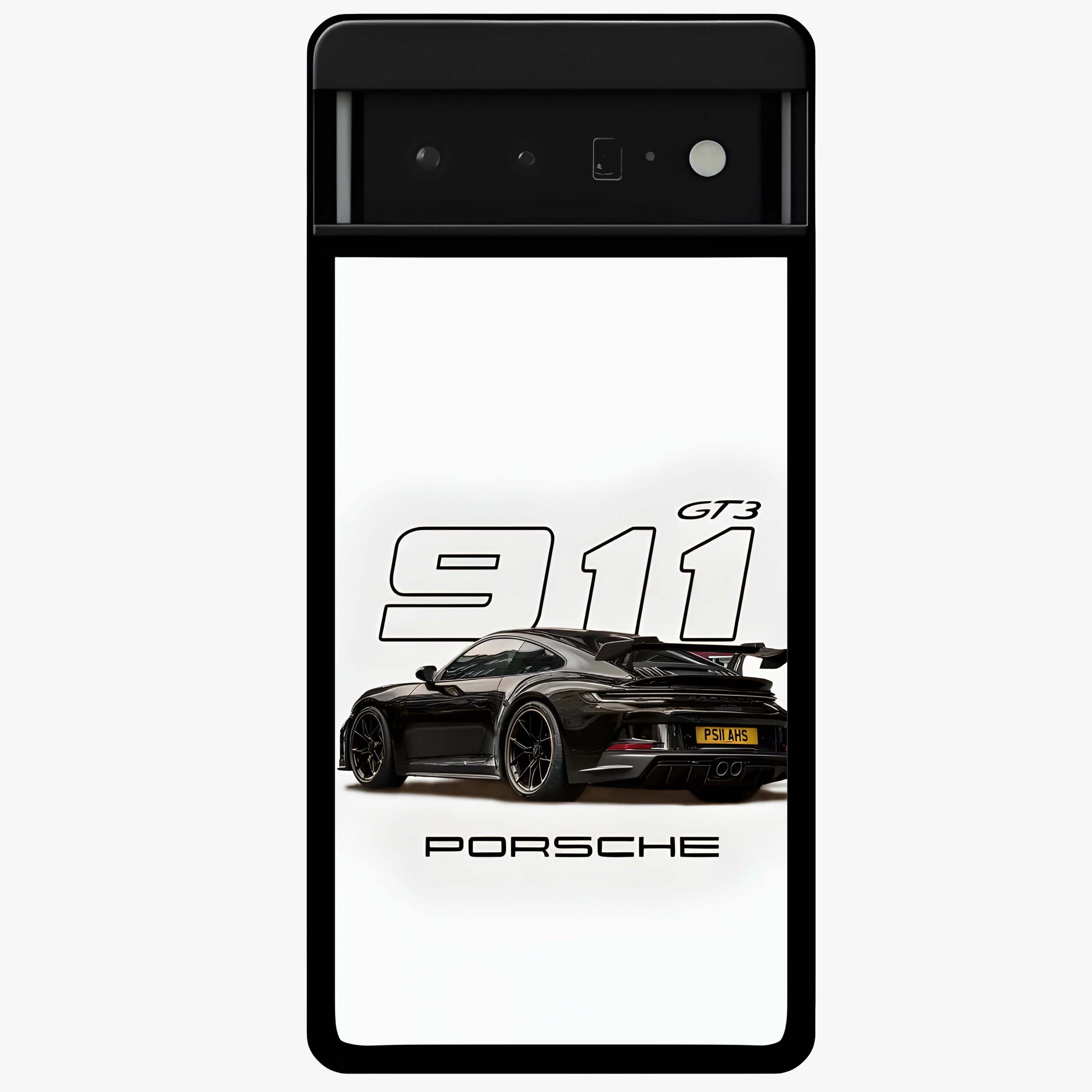 Turbo Legacy Icon Glass Case showing flat back view with iconic sports car inspired artwork and glossy glass finish.