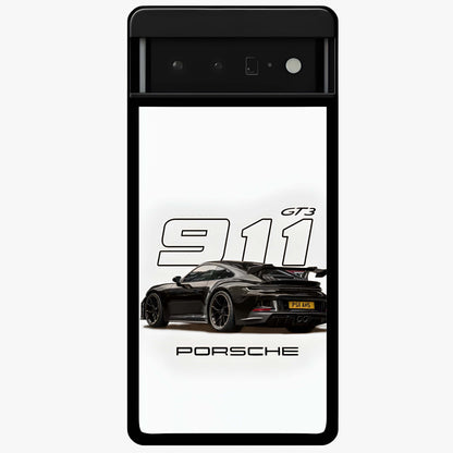Turbo Legacy Icon Glass Case showing flat back view with iconic sports car inspired artwork and glossy glass finish.