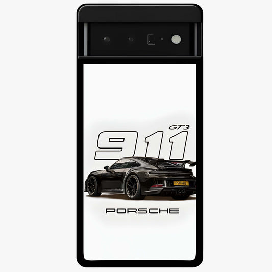 Turbo Legacy Icon Glass Case showing flat back view with iconic sports car inspired artwork and glossy glass finish.