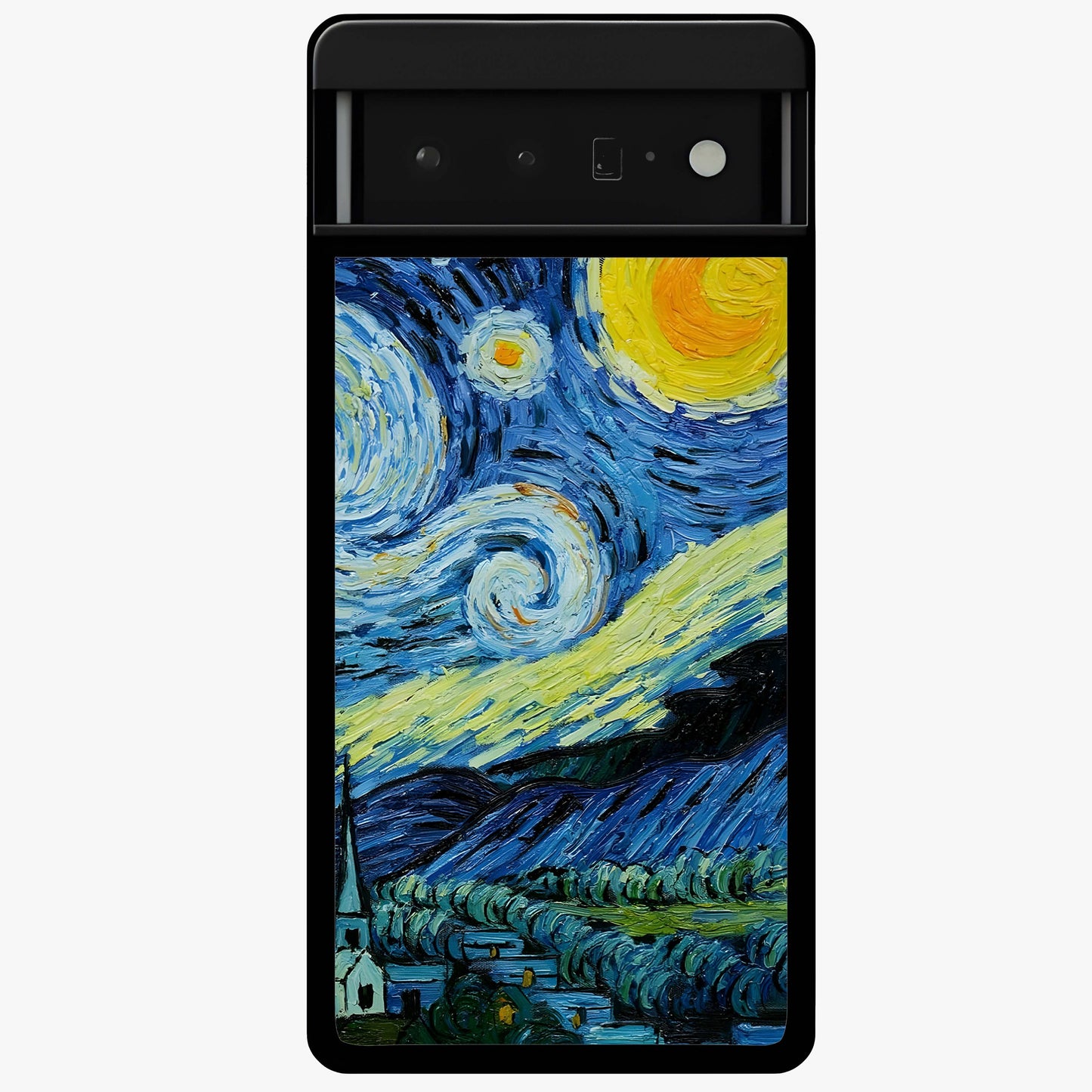 Van Gogh Art Glass Case showing flat back view with classic painterly artwork inspired by Van Gogh style and glossy glass finish.