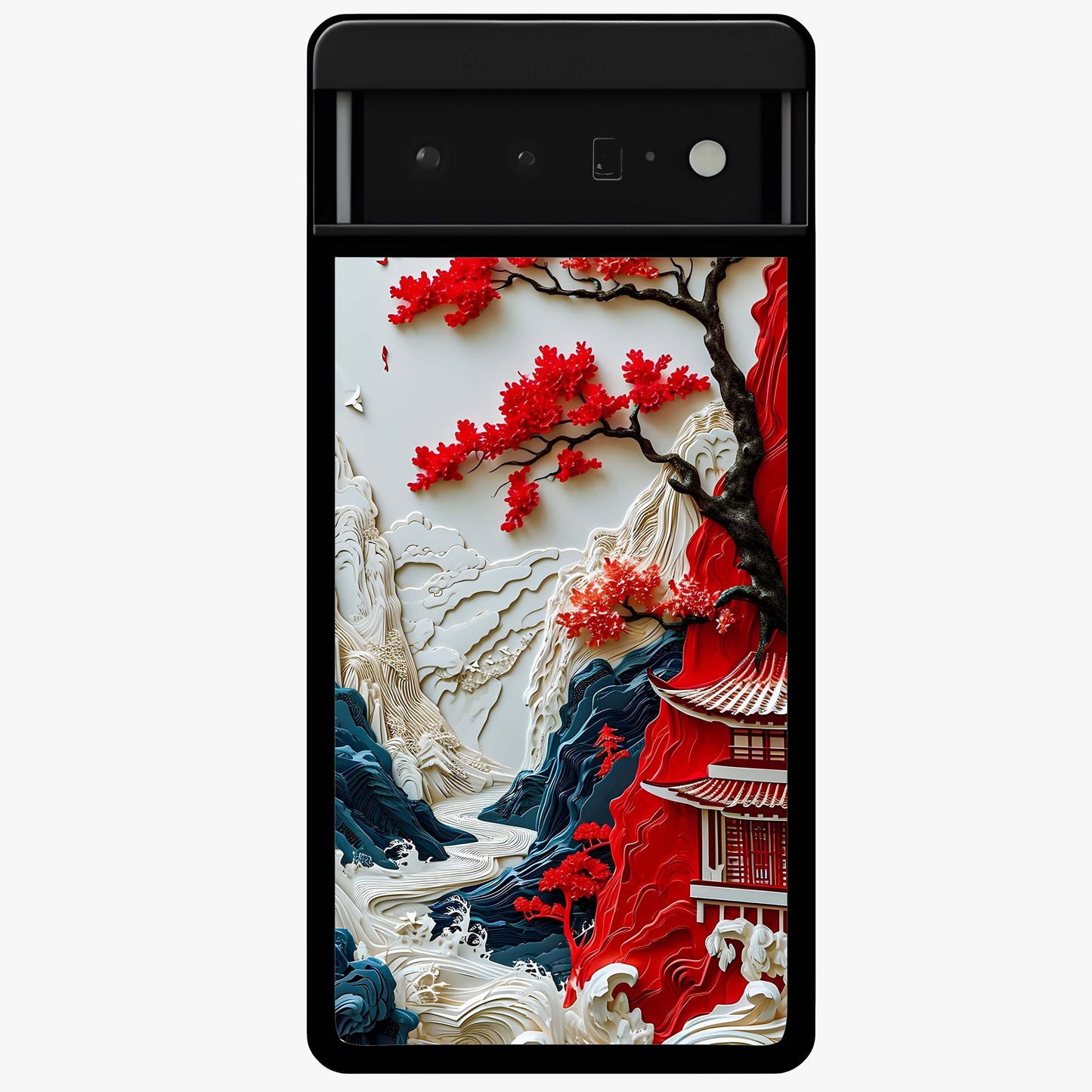 Whispers Of Sakura Waves Glass Case showing flat back view with cherry blossom wave artwork and glossy glass finish.