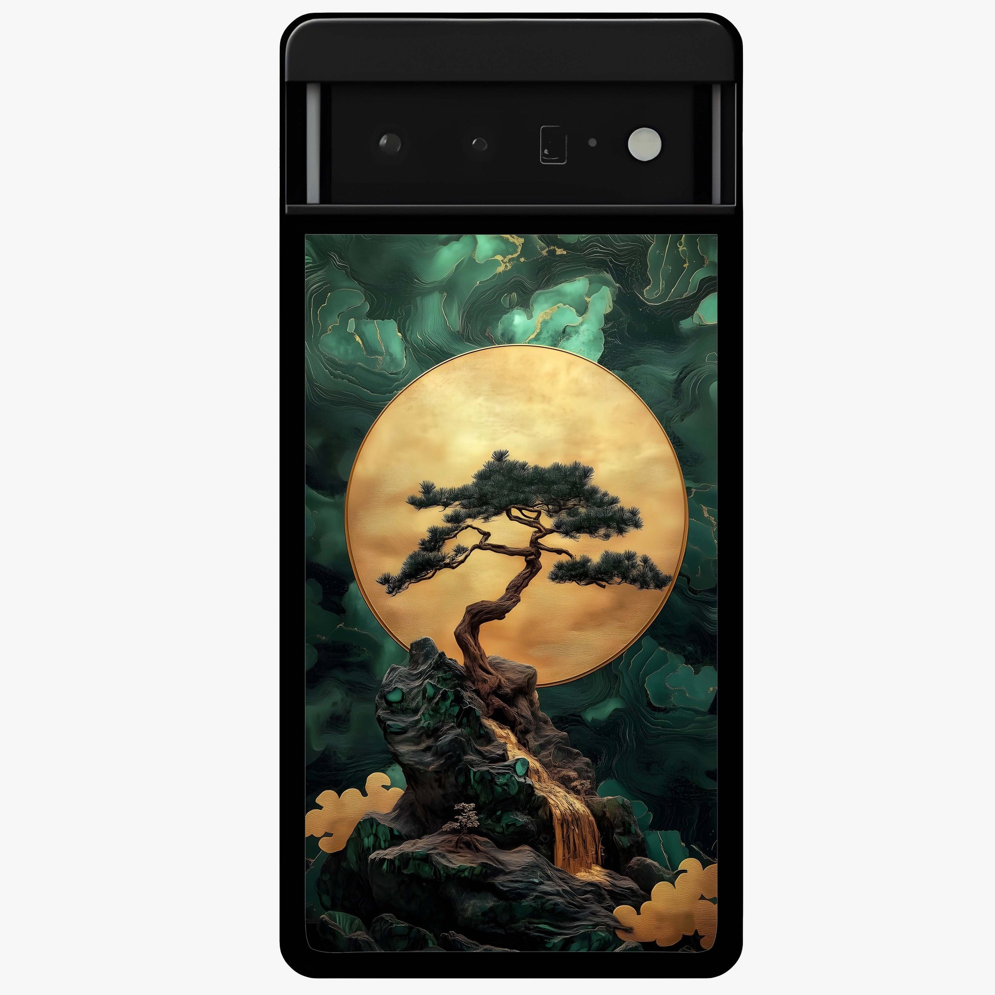 Zen Moon Rise Glass Case showing flat back view with calm moonrise artwork and glossy glass finish.