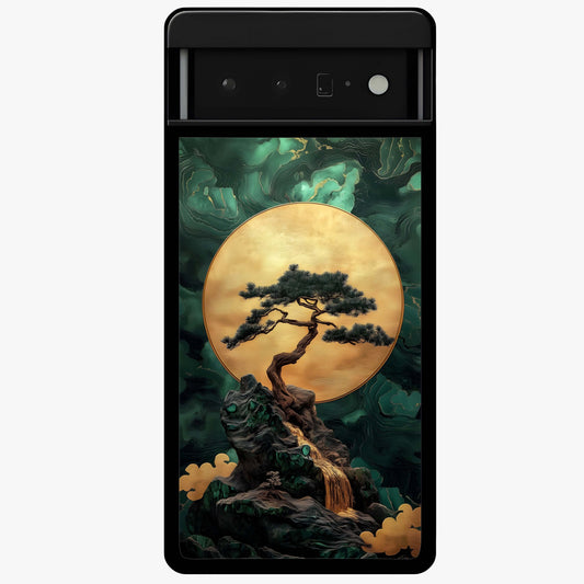 Zen Moon Rise Glass Case showing flat back view with calm moonrise artwork and glossy glass finish.