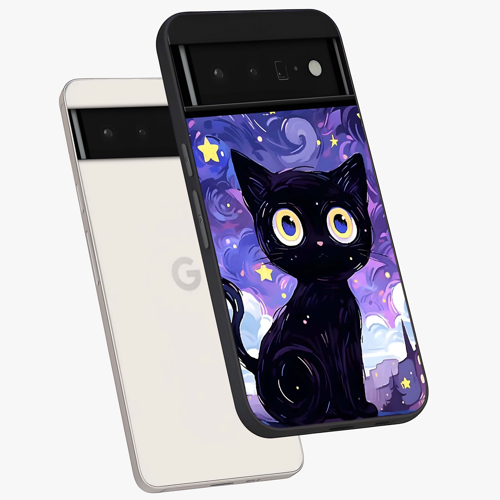 Abstract Cat Art Glass Case displayed in angled mockup highlighting modern abstract cat artwork and sleek glass surface.