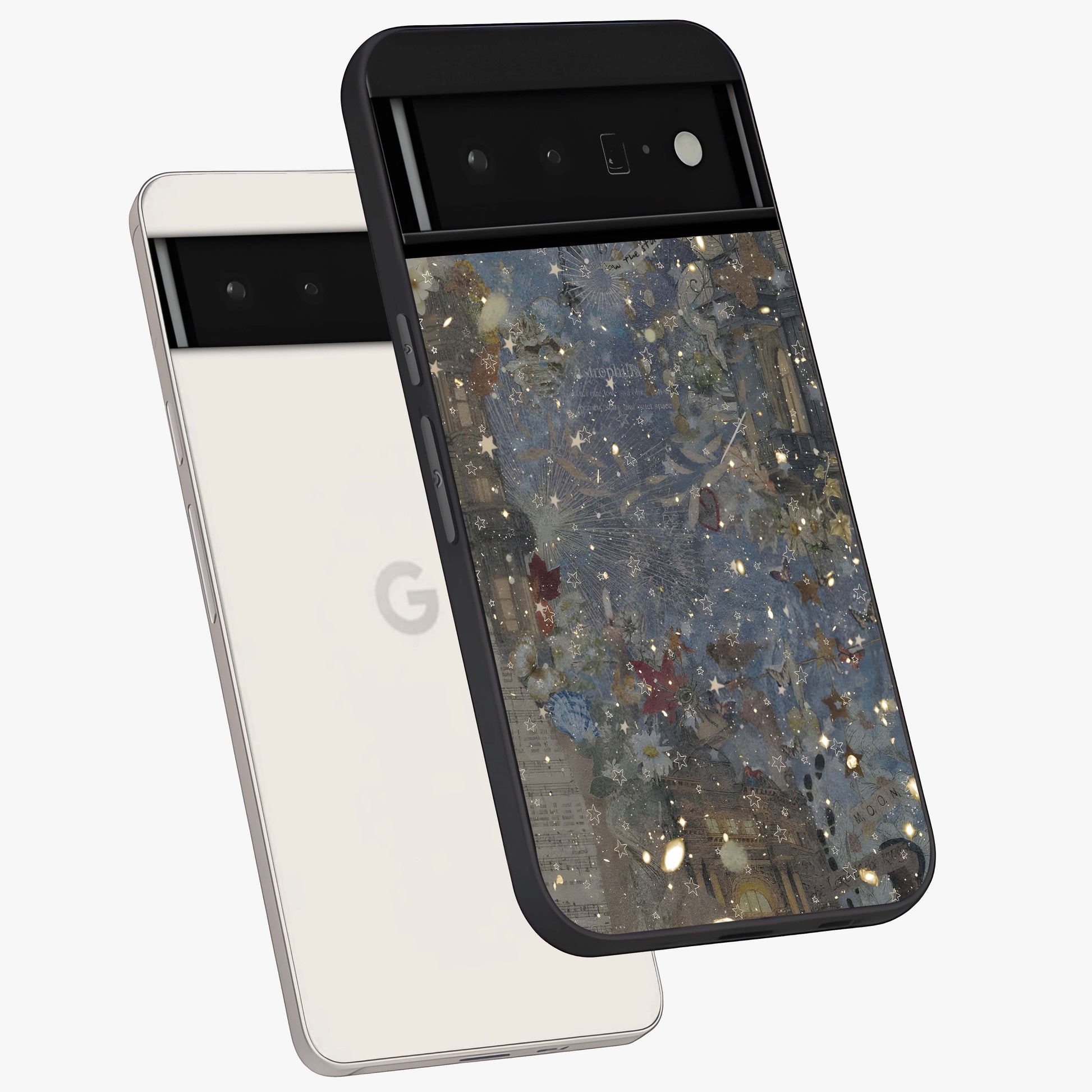 Aesthetic Astrolophia Glass Case displayed in angled mockup highlighting artistic aesthetic elements and smooth glass surface.