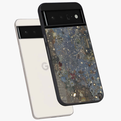 Aesthetic Astrolophia Glass Case displayed in angled mockup highlighting artistic aesthetic elements and smooth glass surface.