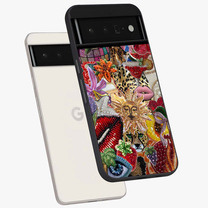 Beaded Fashion Jungle Glass Case displayed in angled mockup highlighting colorful fashion bead design and artistic pattern.