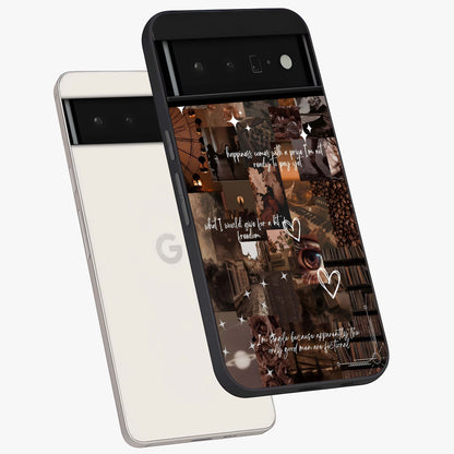 Bittersweet Aesthetic Chaos Glass Case displayed in angled mockup highlighting expressive abstract artwork and edgy aesthetic theme.