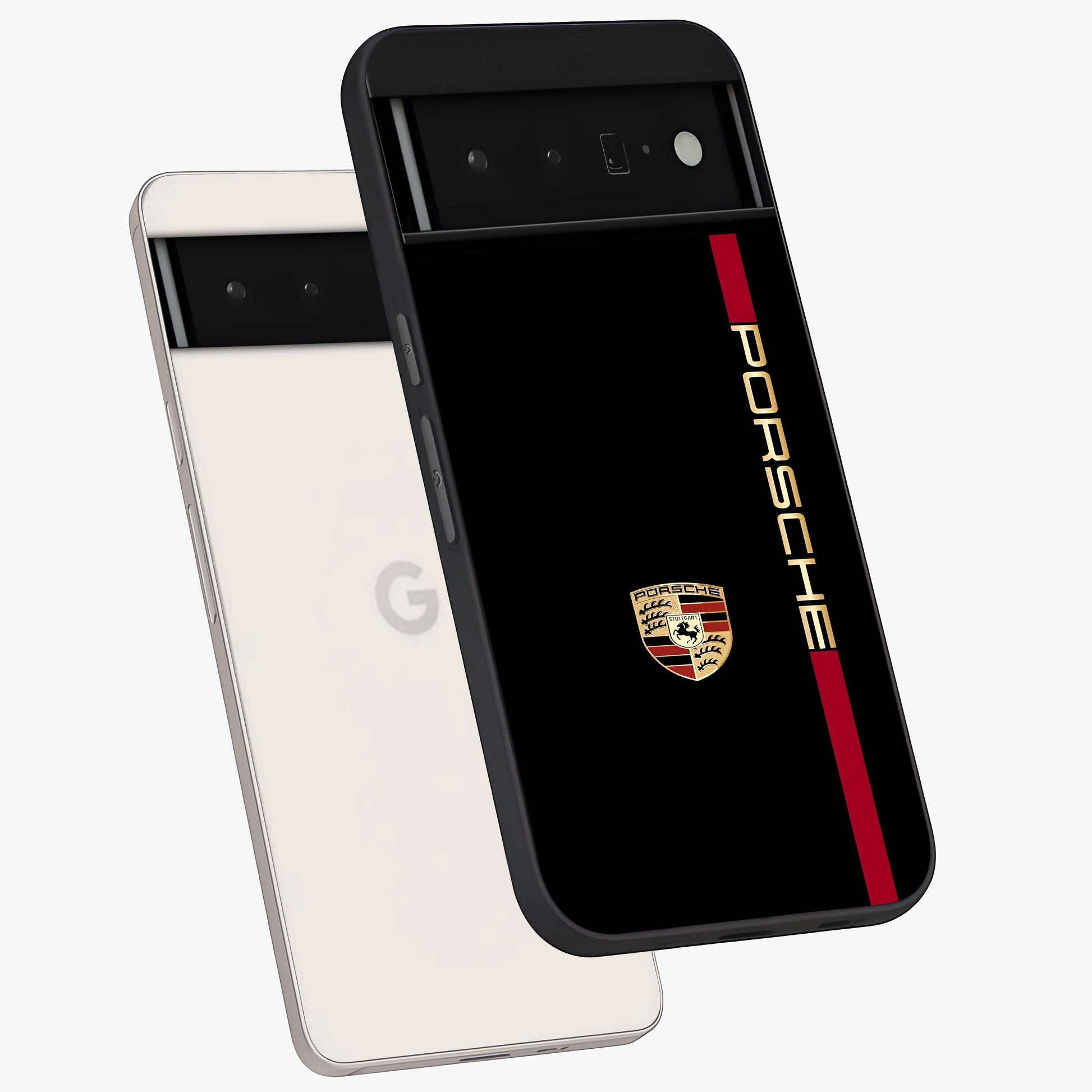 Black Minimal Porsche Glass Case displayed in angled mockup highlighting modern minimal car illustration and clean aesthetic design.