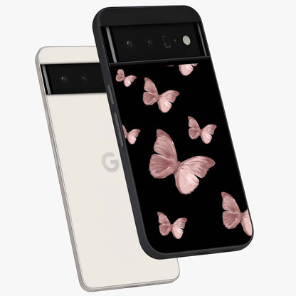 Butterfly Pattern Glass Case displayed in angled mockup highlighting delicate butterfly design and aesthetic pattern style.