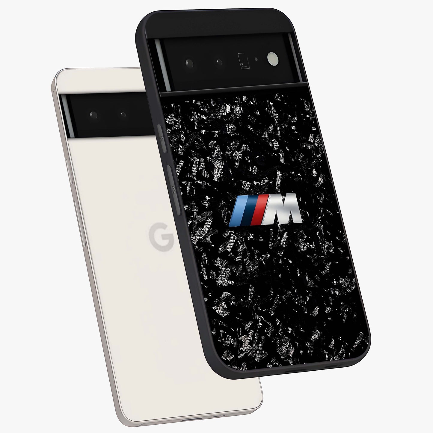 Carbon Speed Mark Glass Case displayed in angled mockup highlighting racing inspired carbon design and sleek aesthetic style.