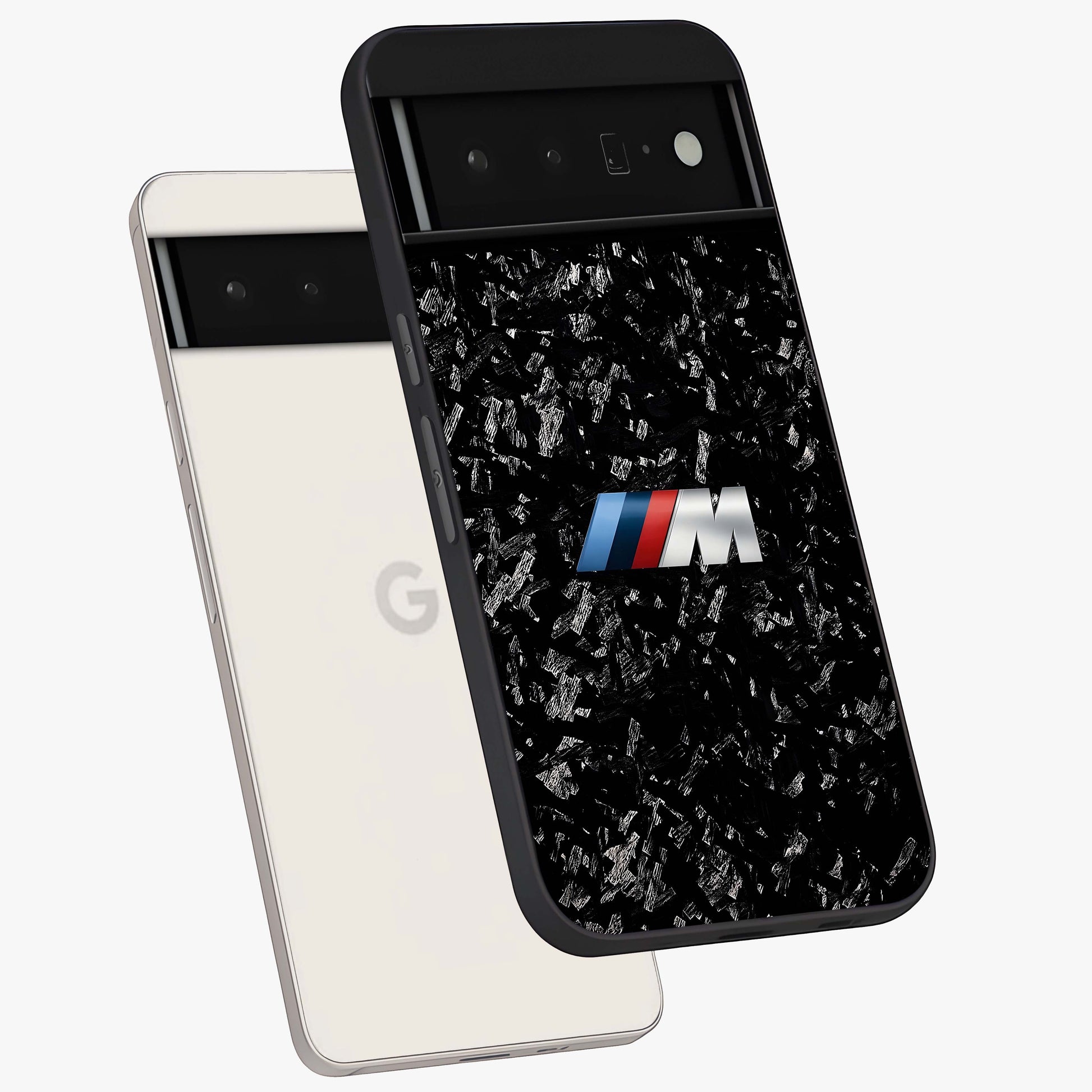 Carbon Speed Mark Glass Case displayed in angled mockup highlighting racing inspired carbon design and sleek aesthetic style.