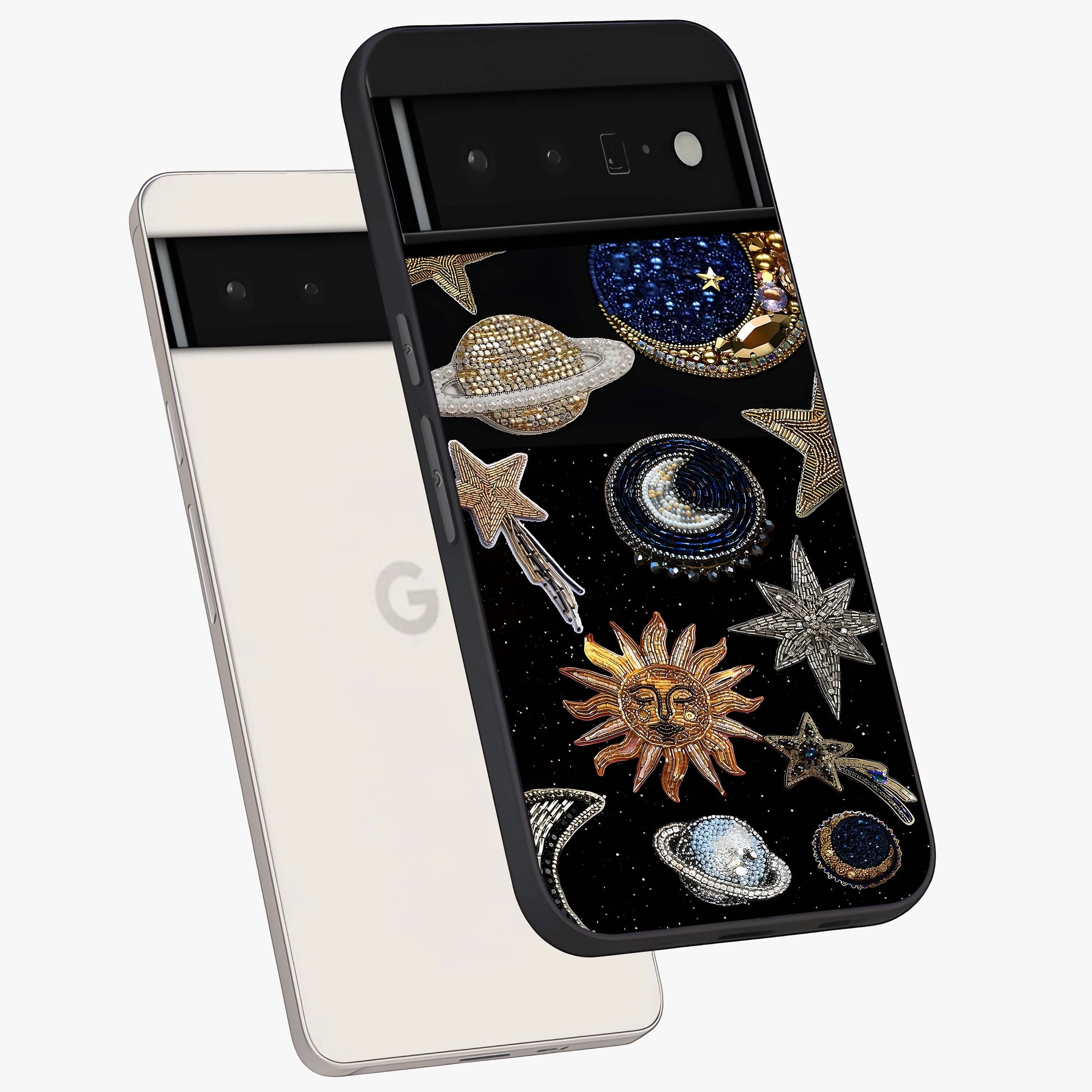 Celestial Gem Constellations Glass Case displayed in angled mockup highlighting gemstone inspired constellation design.