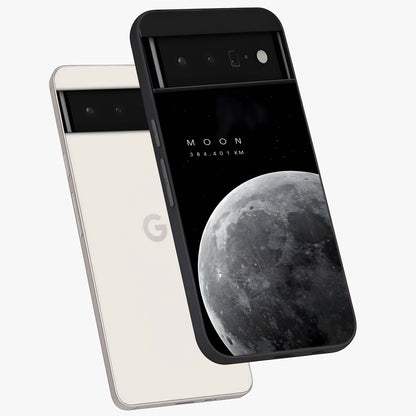 Cosmic Moon Glow Glass Case displayed in angled mockup highlighting celestial moon design with cosmic aesthetic theme.
