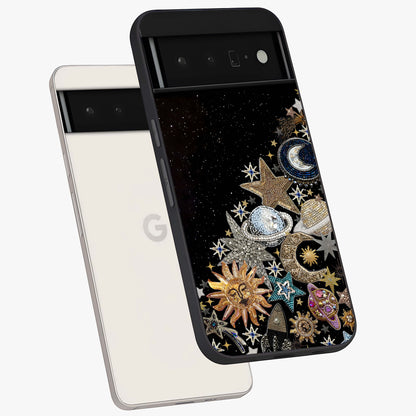Cosmic Sparkle Dreams Glass Case displayed in angled mockup highlighting dreamy star sparkle design with celestial aesthetic.