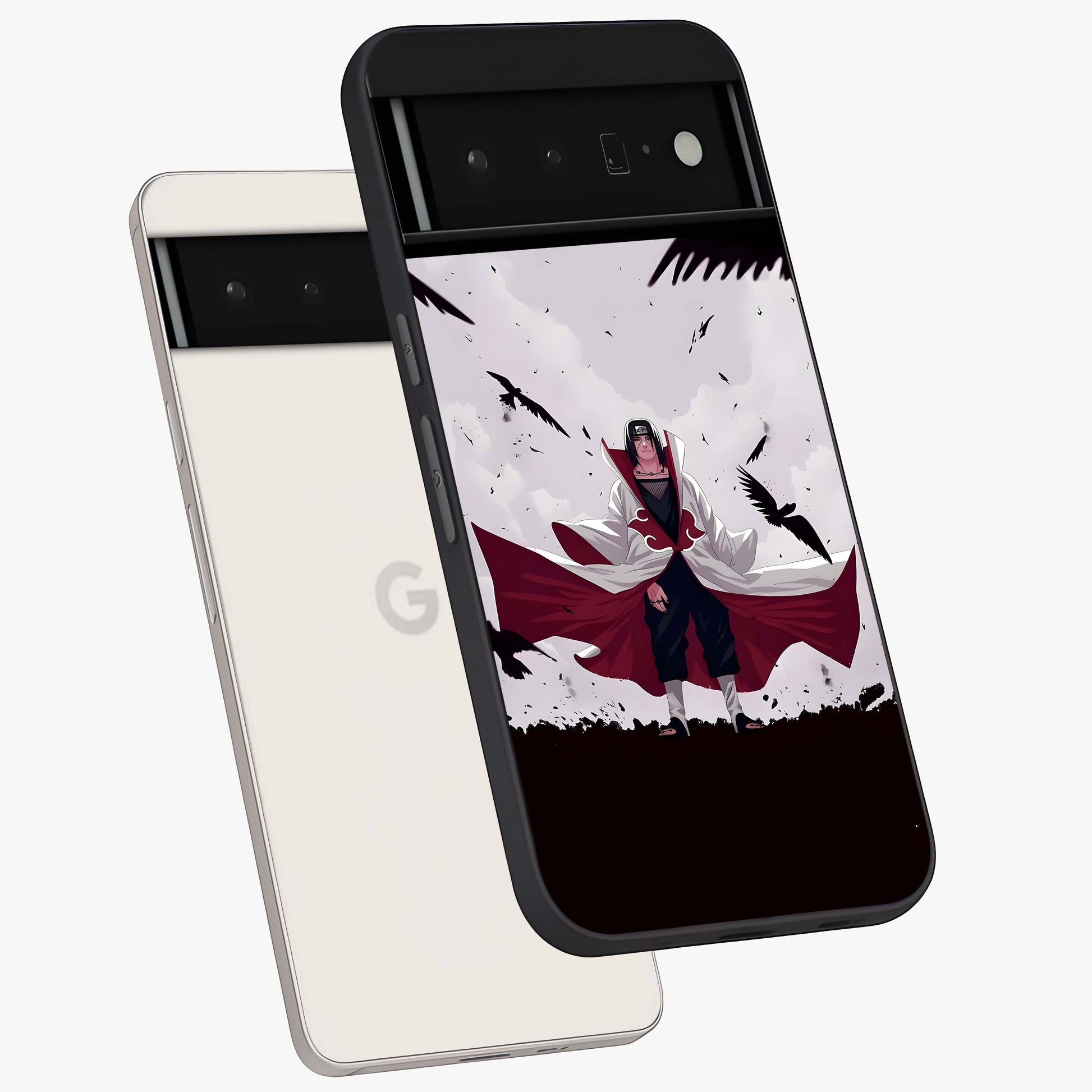 Crimson Crow Ascension Glass Case displayed in angled mockup highlighting powerful crow illustration with dark crimson aesthetic.