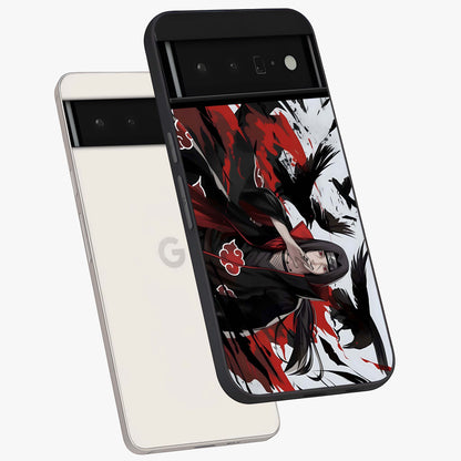 Crimson Crow Illusion Glass Case displayed in angled mockup highlighting mysterious crow graphic with dark aesthetic style.