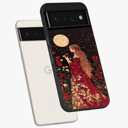 Crimson Dreams Glass Case displayed in angled mockup highlighting soft crimson aesthetic design with artistic theme.