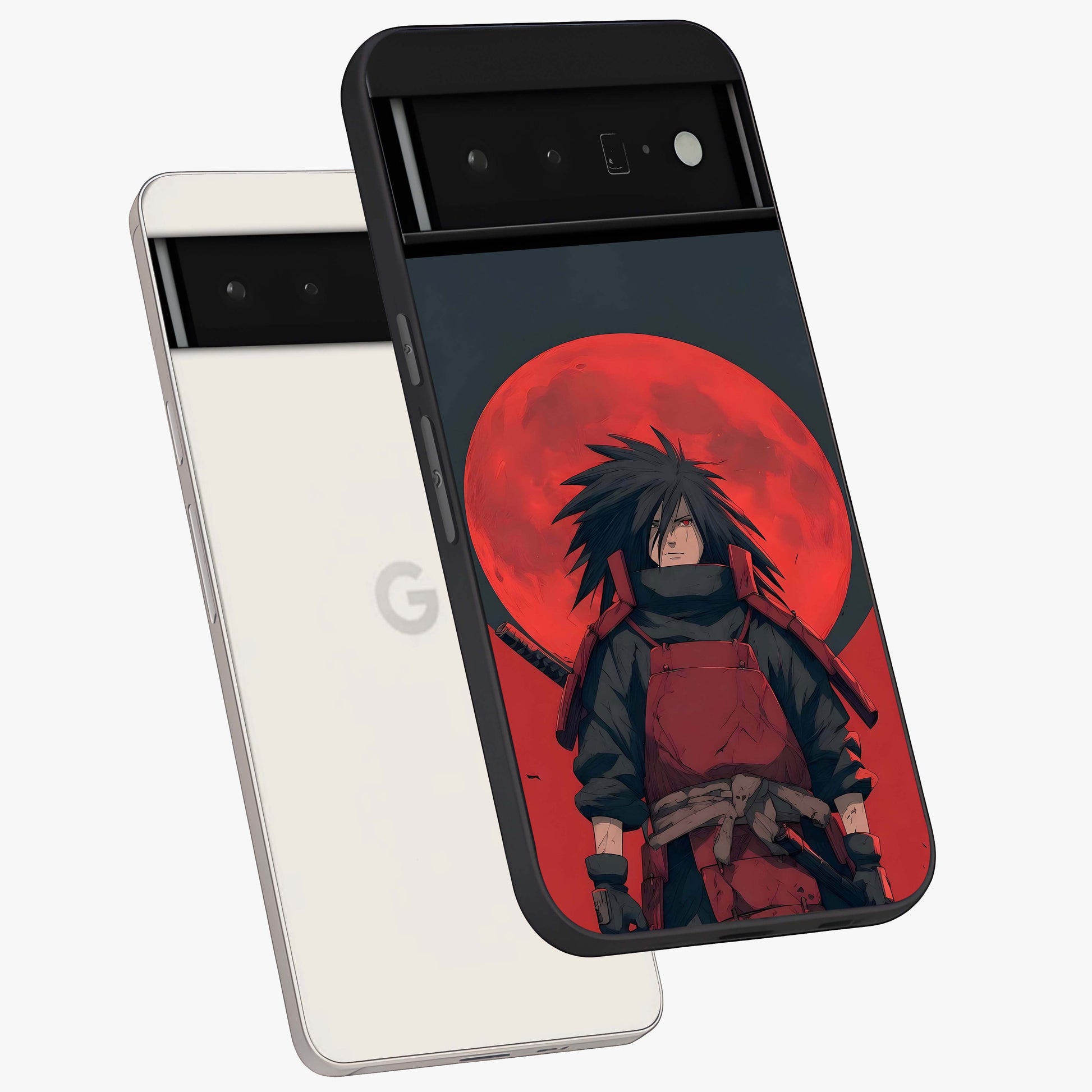 Crimson Moon Warlord Glass Case displayed in angled mockup highlighting dramatic crimson moon design with fantasy aesthetic.