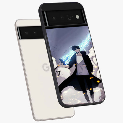 Dark Lightning Anime Warrior Glass Case displayed in angled mockup highlighting powerful lightning themed anime illustration.