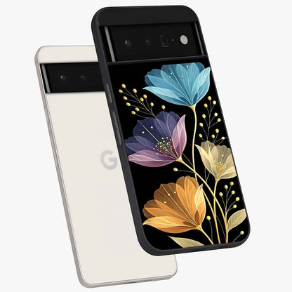 Delicate Multicolor Flowers Glass Case displayed in angled mockup highlighting colorful flower pattern with soft aesthetic style.