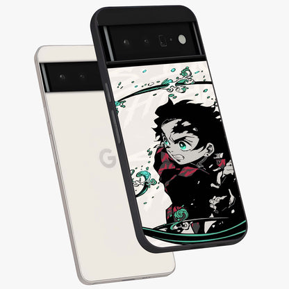 Demon Slayer Glass Case displayed in angled mockup highlighting dramatic anime character design with action aesthetic.