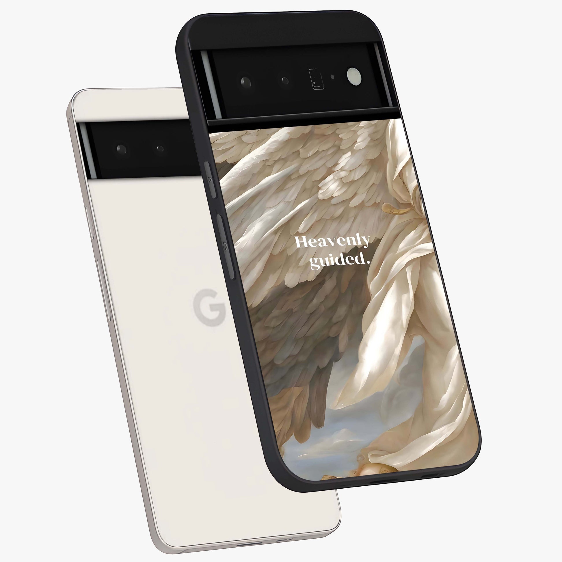 Divine Winged Grace Glass Case displayed in angled mockup highlighting graceful wing design with divine aesthetic style.